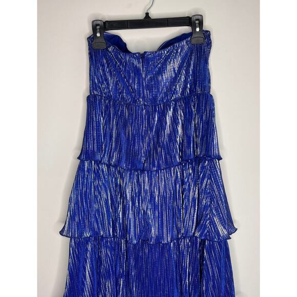 NWOT Lovers and Friends Mya Midi Tiered Blue Metallic Dress Women's Size M - Picture 9 of 10